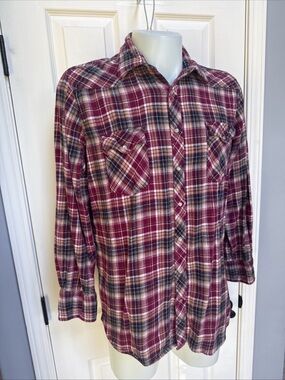 Vintage WRANGLER Wrancher Red Plaid Flannel Western Cowboy Pearl Snap Shirt M/L